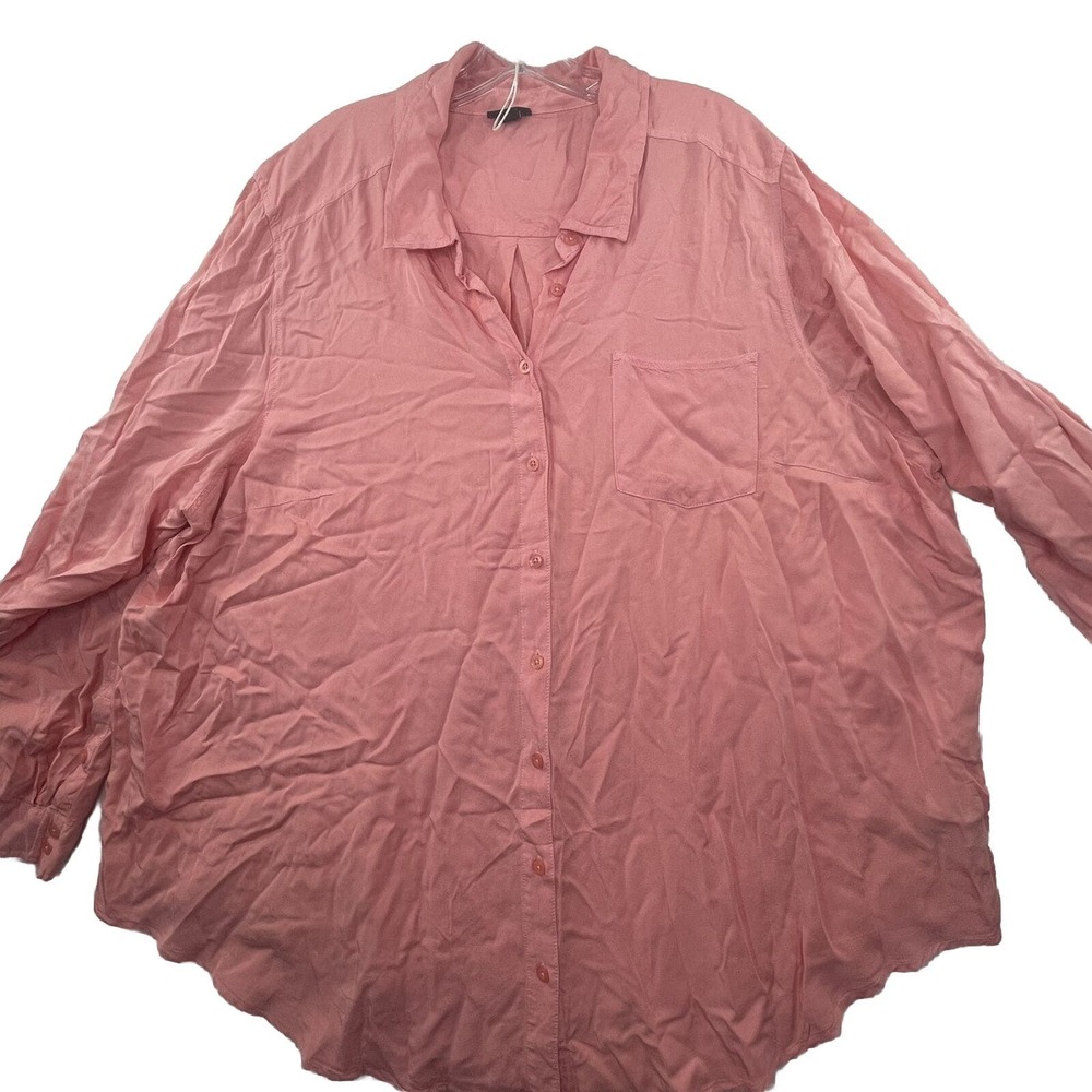 Torrid 3 Women's Plus Size 3X Solid Pink 100%‎ Rayon Button Down Blouse Top